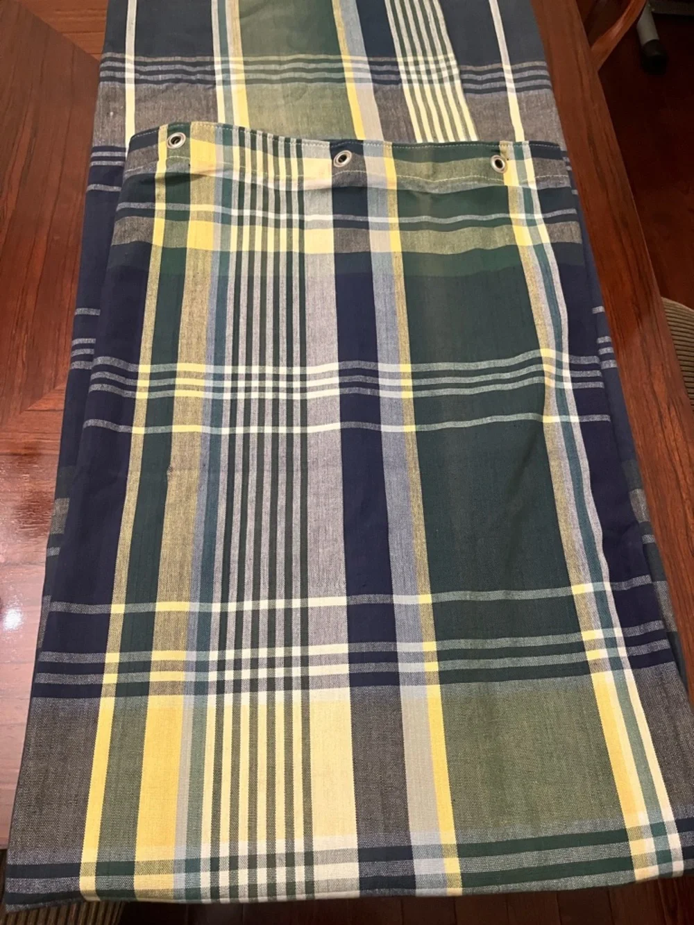 Plaid Shower Curtain Panel in Navy, Green & Yellow